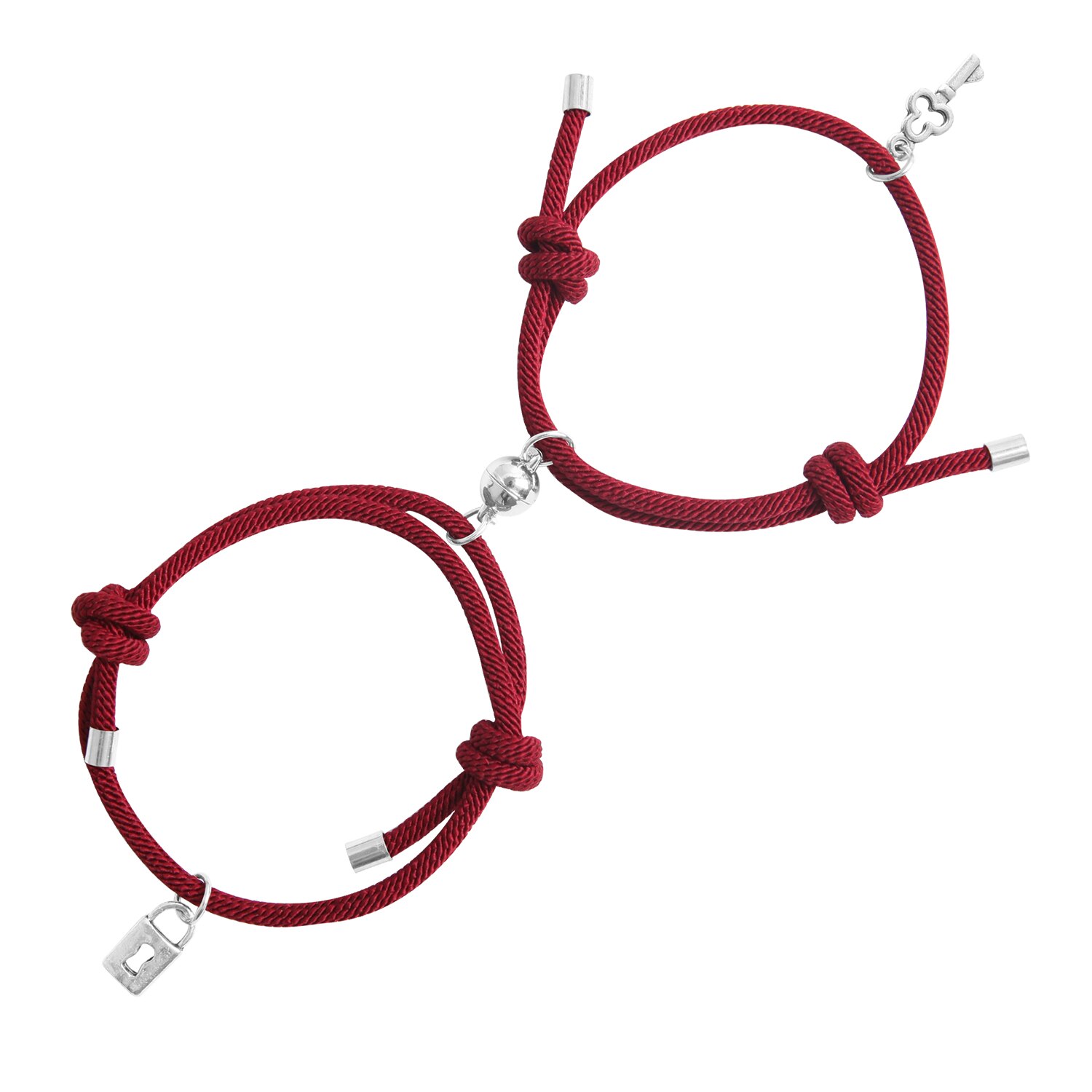 2 pçs par pulseiras para mulheres masculino charme bloqueio chave amizade corda trançado distância pulseira magnética amante corda jóias: Wine Red Wine Red