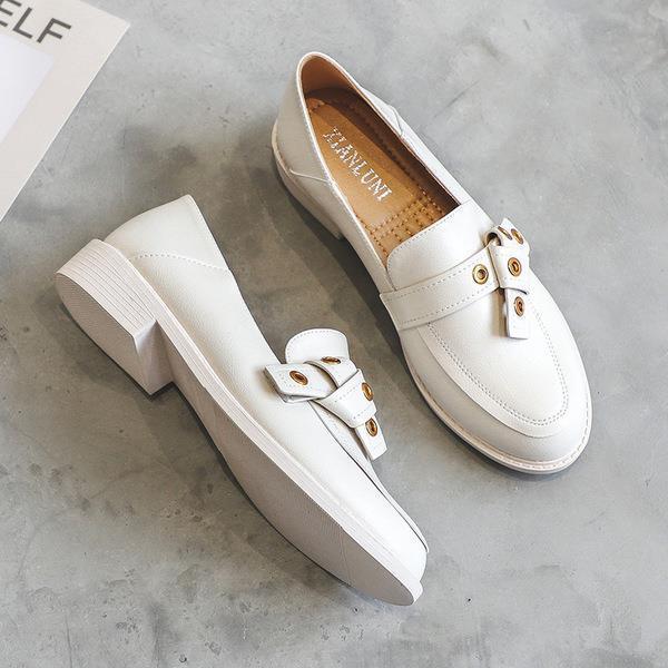 British Style Shoes Woman Female Footwear Shallow Mouth Soft Autumn White Sneakers Loafers With Fur Round Toe Slip-on Oxfor: 1 / 39