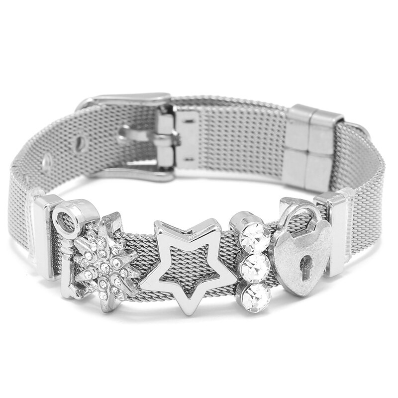Baopon bedel sieraden zilverkleurige roestvrijstalen mesh armbandenset eenhoorn toren fijne armbanden voor vrouwen: M015