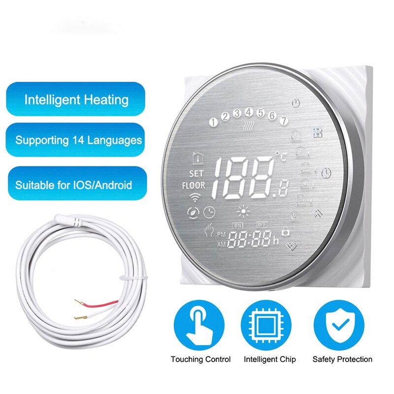 Smart Electric Heating Thermostat with Touchscreen LCD Display Weekly Programmable Room Temperature Controller 16A 95~240V GB: GB Al no WiFi