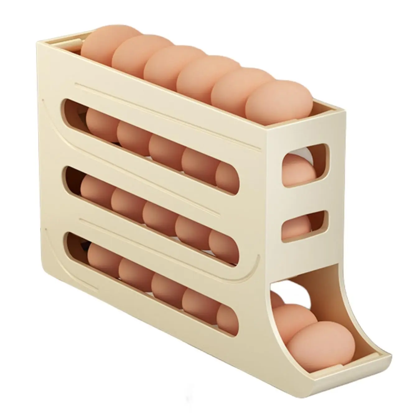 Eggs Holder for Fridge,4 Tiers Auto Rolling Fridge Egg Organizer,Space-Saving Egg Dispenser Holder,Holds 30 Eggs,Kitchen: light green