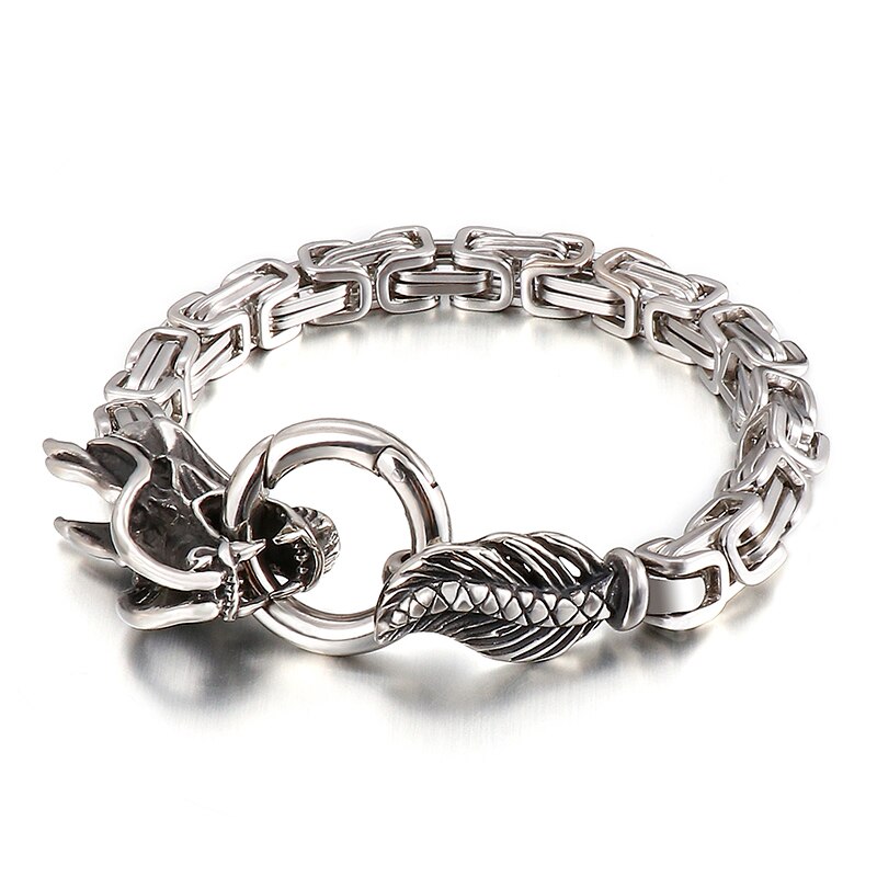 Fongten Drachen Punk Wikinger Schwarz Gold Silber Farbe Edelstahl Kasten Verknüpfung Kette Männer Armbinde Schmuck: KB108256-Z / 22cm