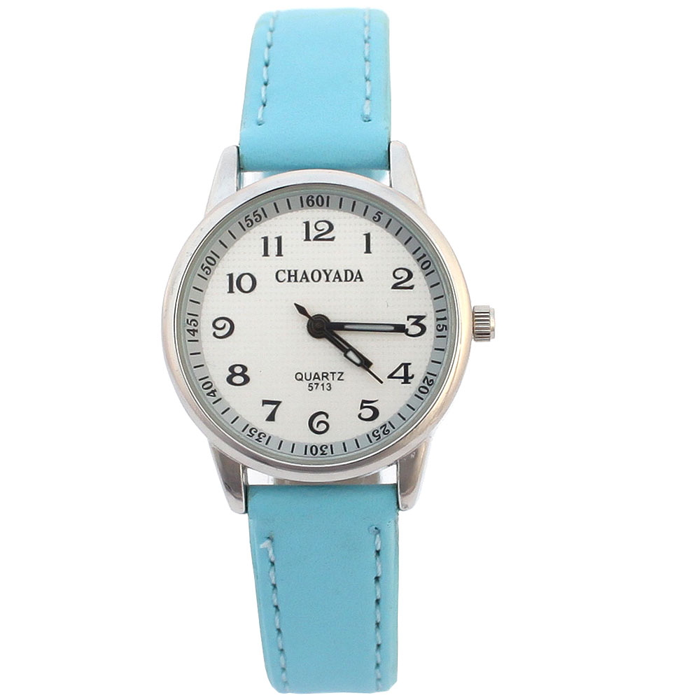 Chaoyada Art Uhren Mädchen Lederband Lernen Zeit freundlicher Uhr Studenten Quarz Armbanduhr Lässige freundlicher: hell Blau