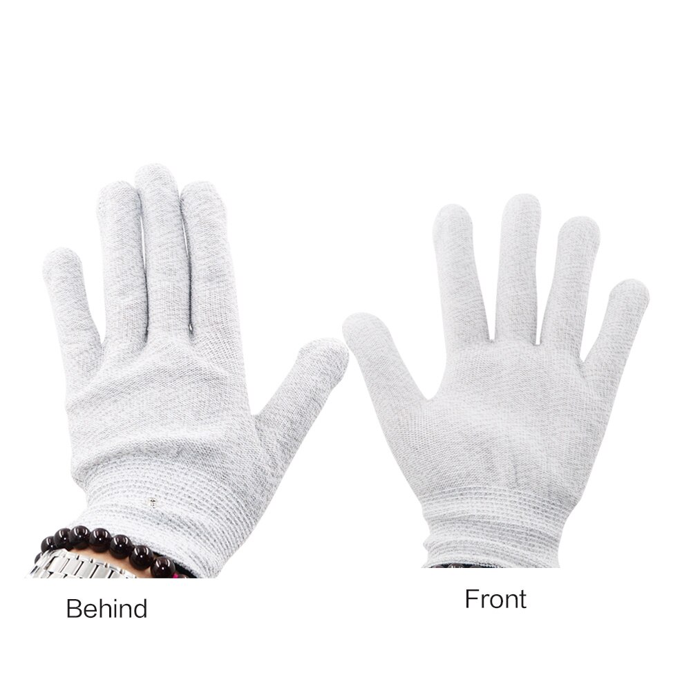Guantes de fibra Electroshock para masaje, manoplas conductoras de masaje transpirables con Cable para máquina de terapia Tens, alivio del dolor y relajación