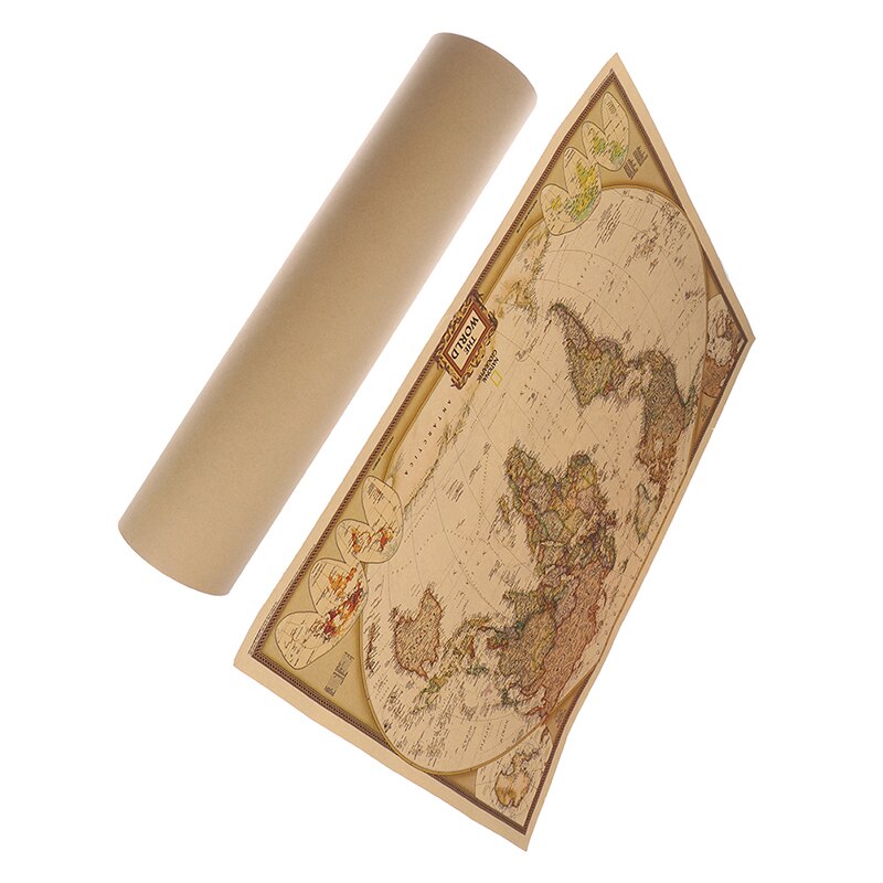 1PCS Large Vintage World Map Detailed Antique Poster Wall Chart Retro Paper Matte Kraft Paper 28*18inch Map Of World Home Decor