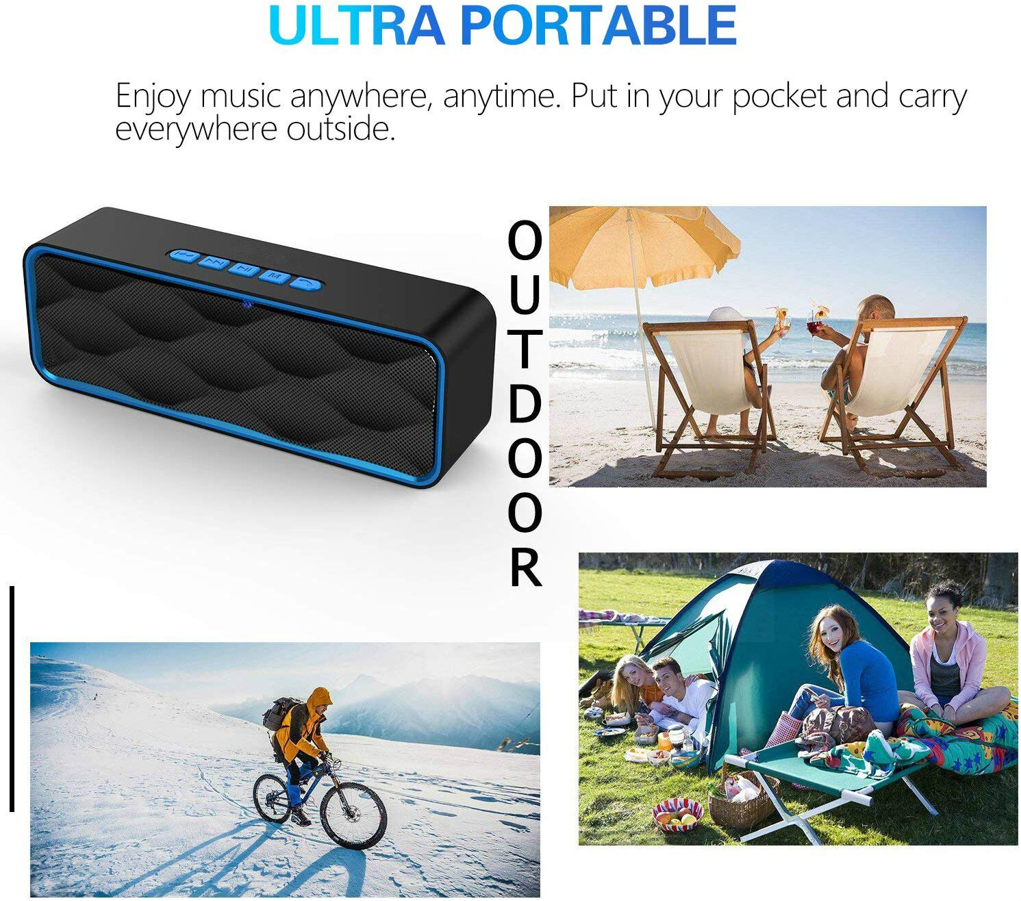 Bluetooth 4.2 Wireless Speaker Outdoor Portable Stereo Speaker HD Audio Built-in Dual Drive Speaker Hands-free Call TF Card Slot