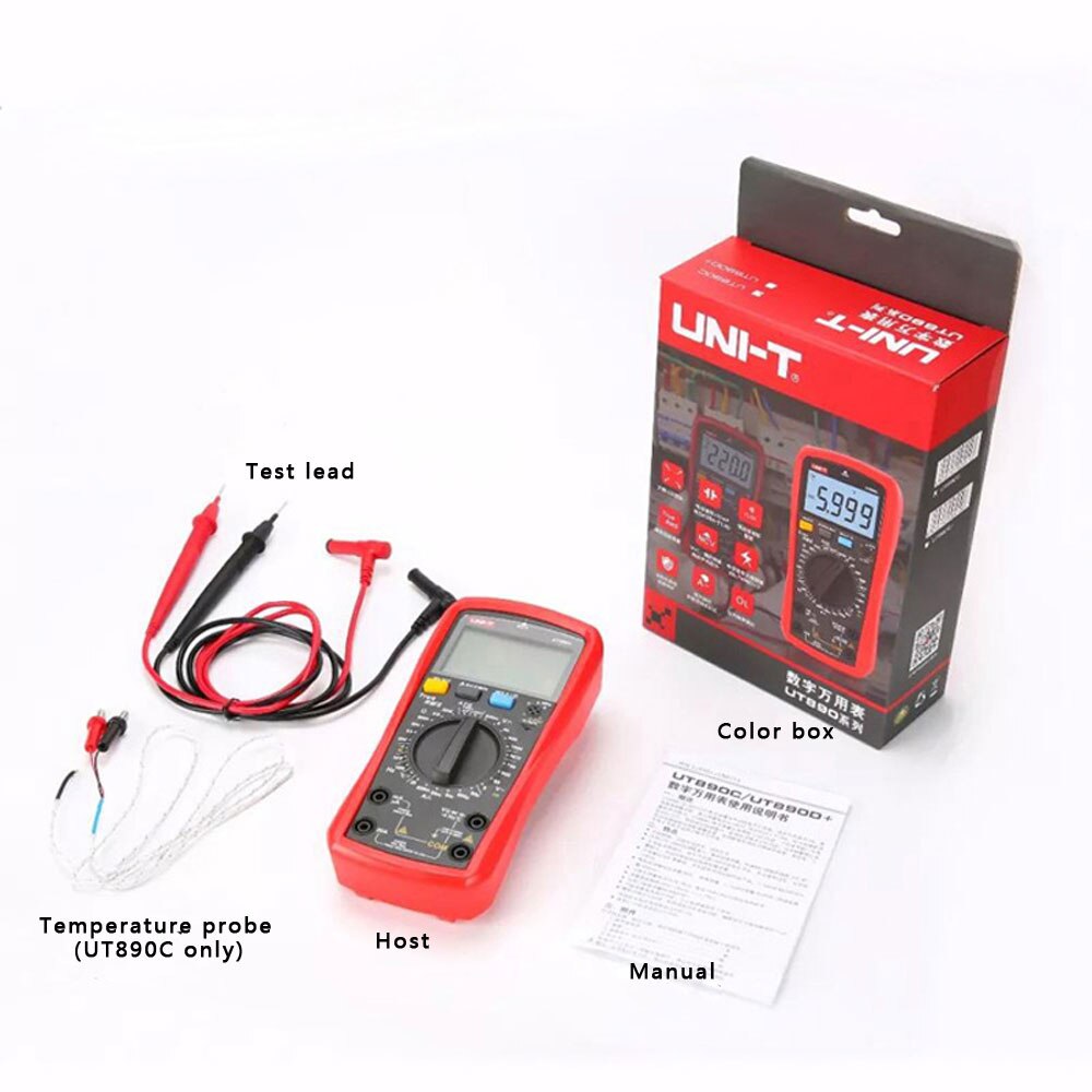 Uni-t  ut890d+ ut890c true rms 6000 counts ac/dc live-functie ncv digitale multimeter met lcd-achtergrondverlichting, handheld