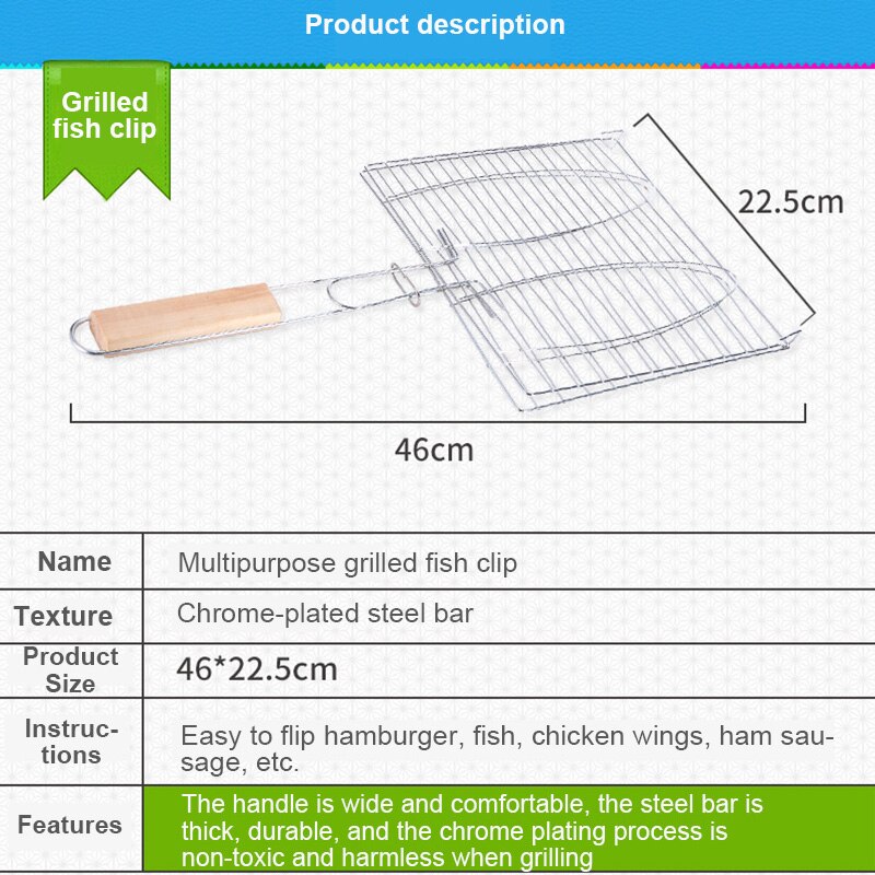 Grilltilbehør multifunktionelt rustfrit stål grillet fiskeclips dobbelt fisk grillnet udendørs grillværktøj