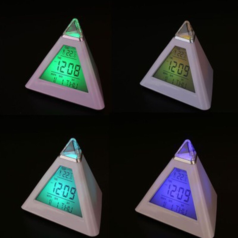 Alarm Clock Color Changing Triangle Alarm Clock LED Night Light Clock Kids Wake Up Digital Clock Large Display