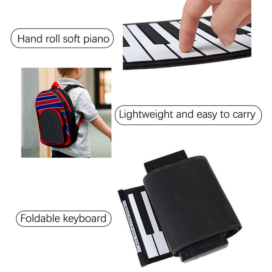 Timelytrust Electronic Piano 61 Key Foldable Piano USB MIDI Keyboard MIDI Controller Manual Electronic Piano Instrument