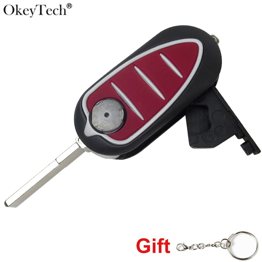 Okeytech 3 Knoppen Auto Afstandsbediening Flip Folding Key Shell Geval Voor Alfa Romeo Mito Giulietta 159 Gta Rode rubber Key Pad