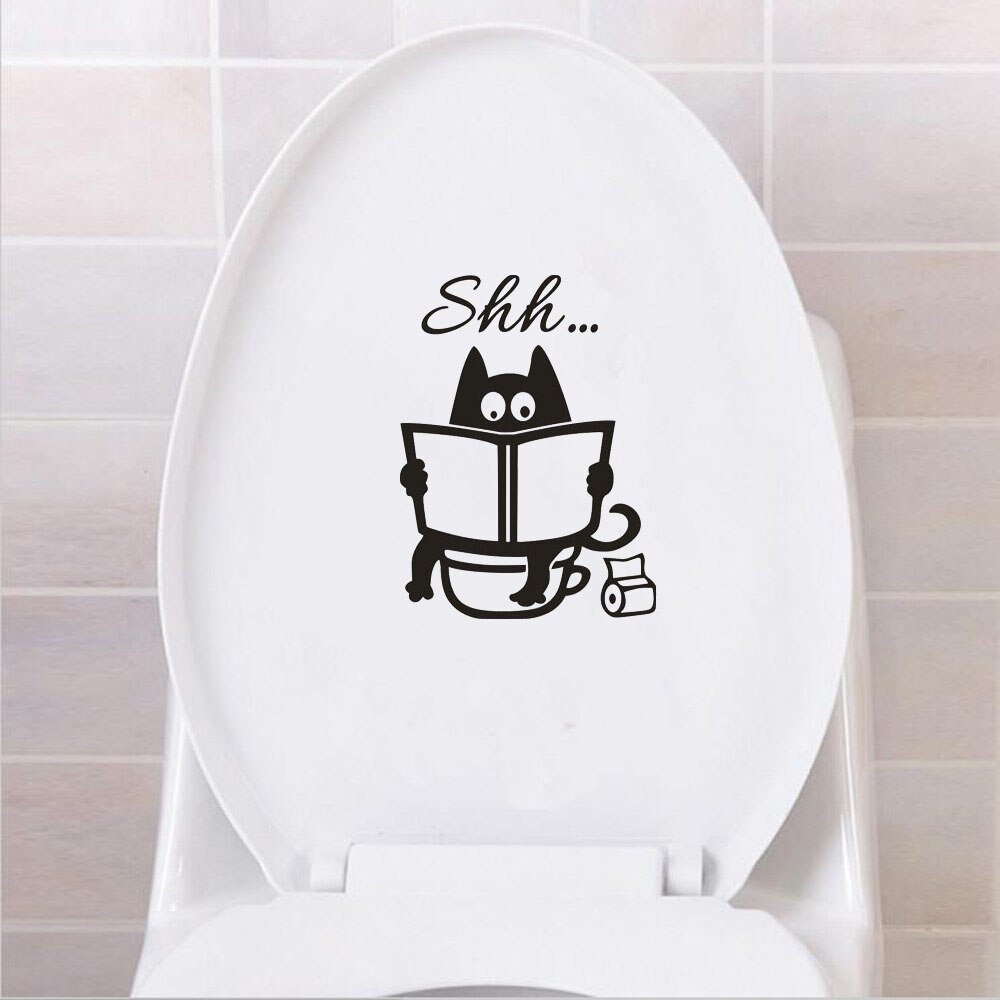 Wc Stickers Leuke Kat Shh Toiletbril Art Mural Verwisselbare Cartoon Kat Badkamer Deur Sticker Grappig Poster Toilet Home Decor