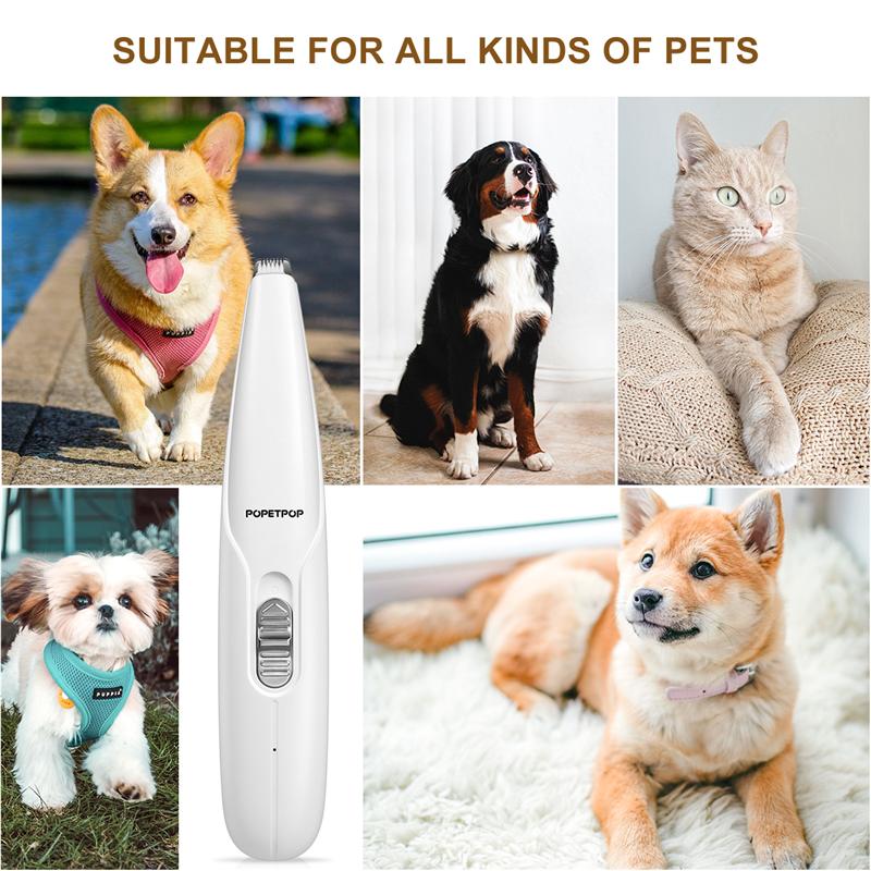 POPETPOP Pet Paw Hair Clipper Rechargeable Pet Hair Grooming Kit Adjustable Multi-Functional Dog Feet Hair Shaver (White)