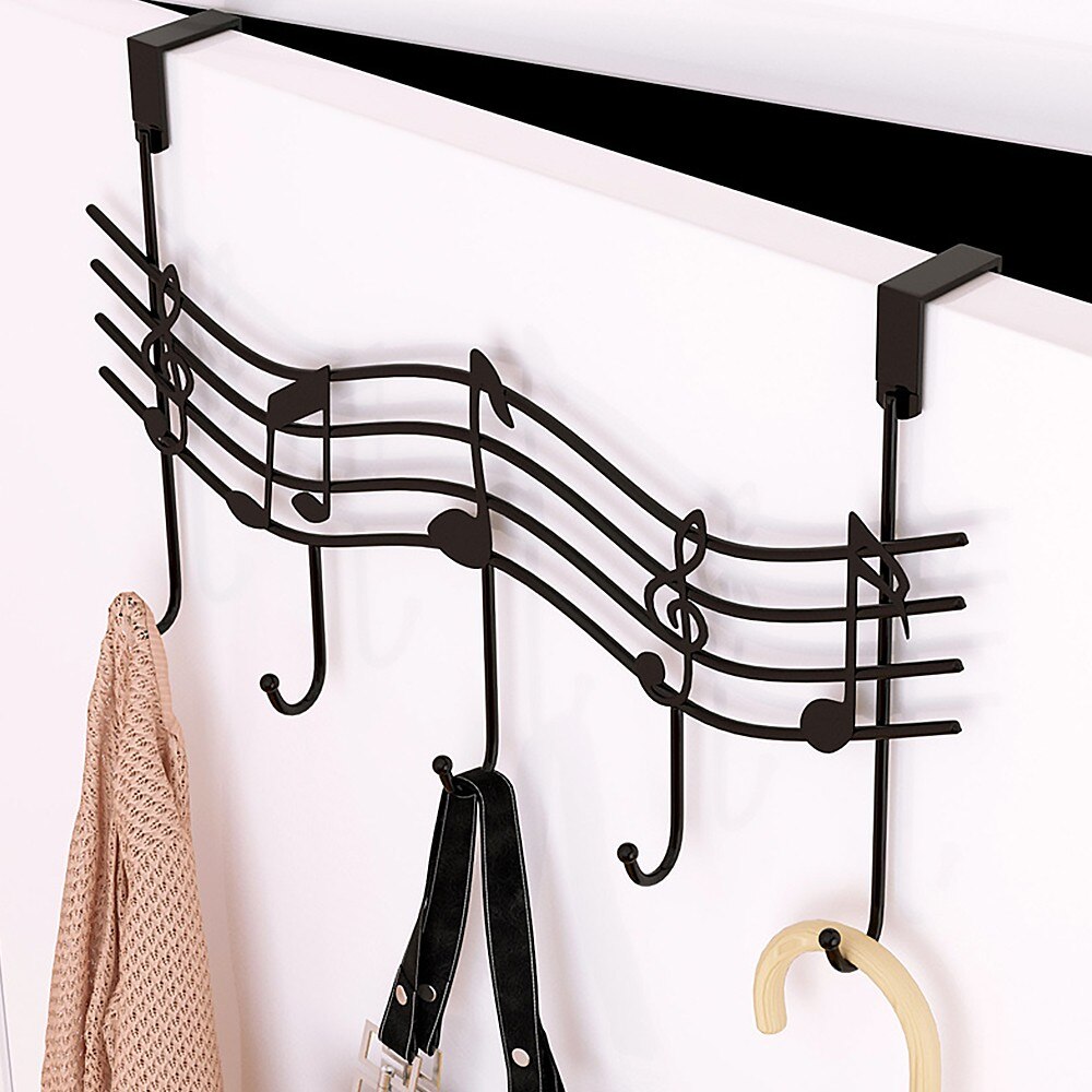 Punch-Gratis Smeedijzeren Deur Achter Haak Rack Landelijke Music Note Stijl Metalen Kleerhanger Boor-Gratis En nail-Gratis Thuis Opslag