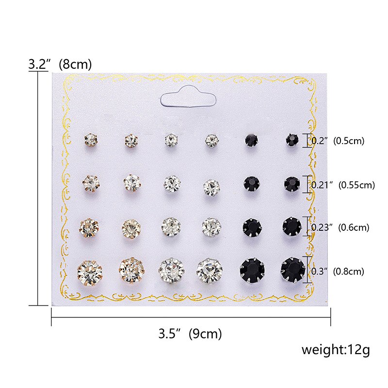 12 Pairs/set Classic Crystal Stud Earring Sets Women's Round Ball Metal Pearl Flower Earrings For Women Girl Mixed Jewelry: 322