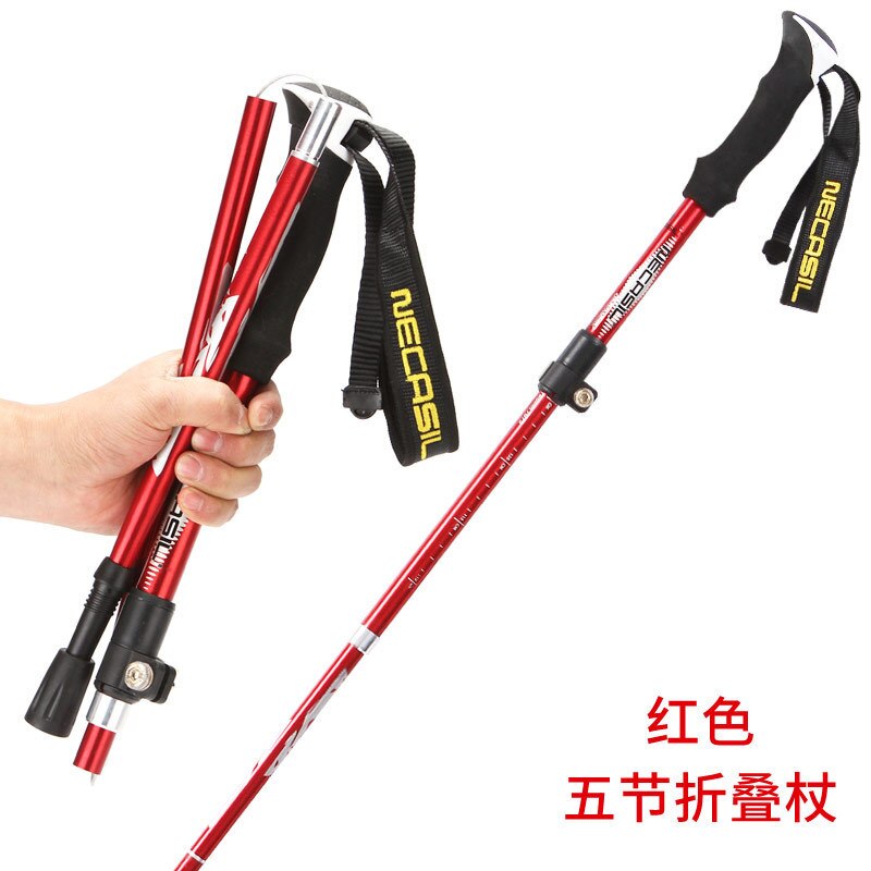 Trekking Poles Folding Hiking Stick Collapsible Hiking Poles Trekking Stick Walking Poles Nordic Walking Sticks: red
