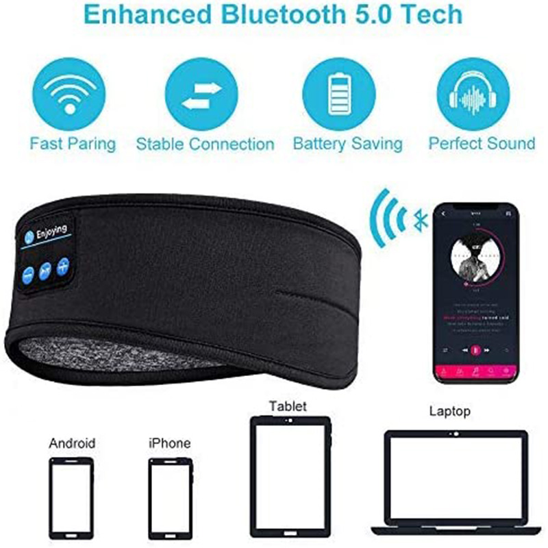 Écouteurs sans fil Bluetooth 5.0, bande de couchage, musique, doux, élastique, confortable, masque pour les yeux, casque de sommeil pour dormir sur le côté