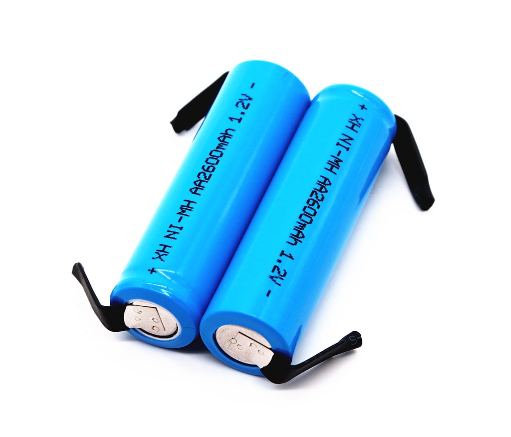Original aa uppladdningsbart batteri 1.2v 2600 mah aa nimh batteri med lödstift för diy elektrisk rakhyvel tandborste leksaker