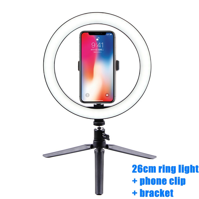 Photography LED Selfie Ring Light 26CM Dimmable Camera Phone Ring Lamp 10inch With Table Tripods For Makeup Video Live Studio