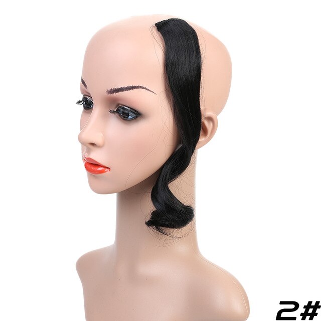 Buqi syntetisk naturlig bølget en klips i pannelugg foran hårside frynser hår for kvinner svart brun lang pannelugg hårforlengelse: 2