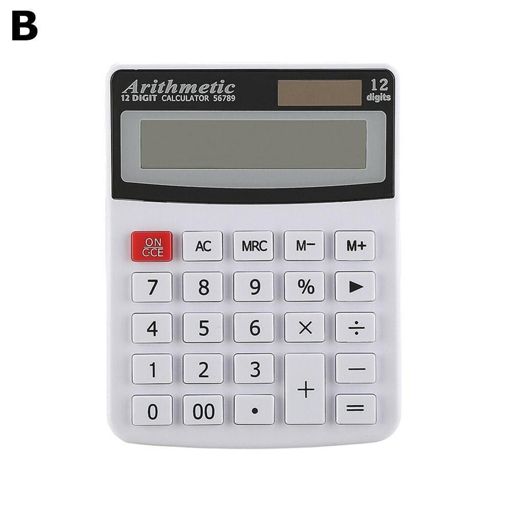 Solar Calculator 12 Digit Large Screen Calculator Financial Accounting Portable Office Home Stationery Dual Power Supply: White