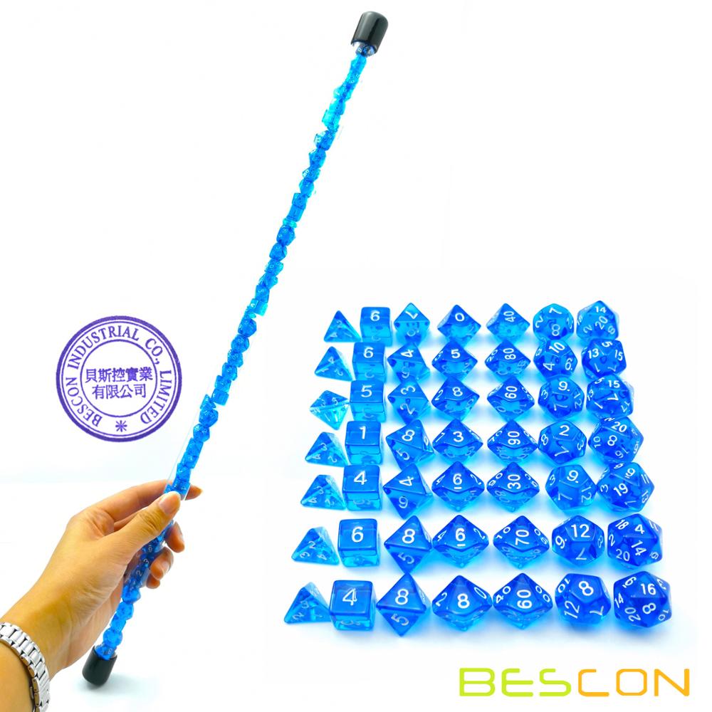 Bescon 49 Pcs Gem Blauw Mini Polyhedrale Dobbelstenen Set In Lange Buis, Sapphire Mini Dnd Rpg Dobbelstenen 7X7pcs, lange Stok Set