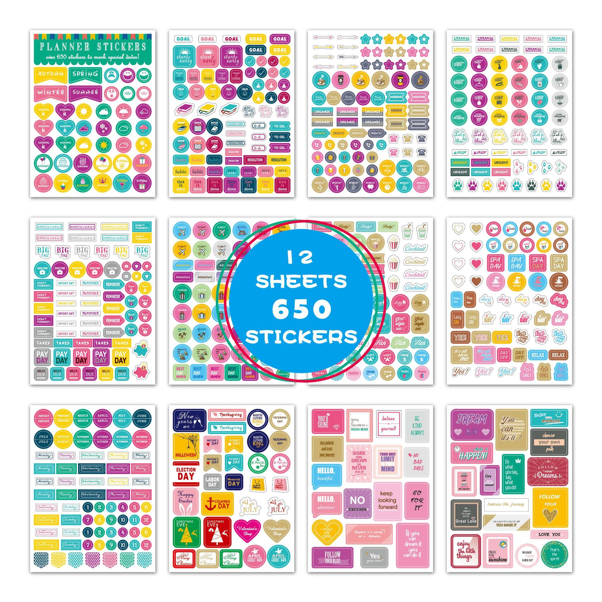 730pcs Planner Stickers Pack Waterproof Label School Stationery Sticker Deco Scrapbook Stickers Journal Stickers Daily Planner: Style A