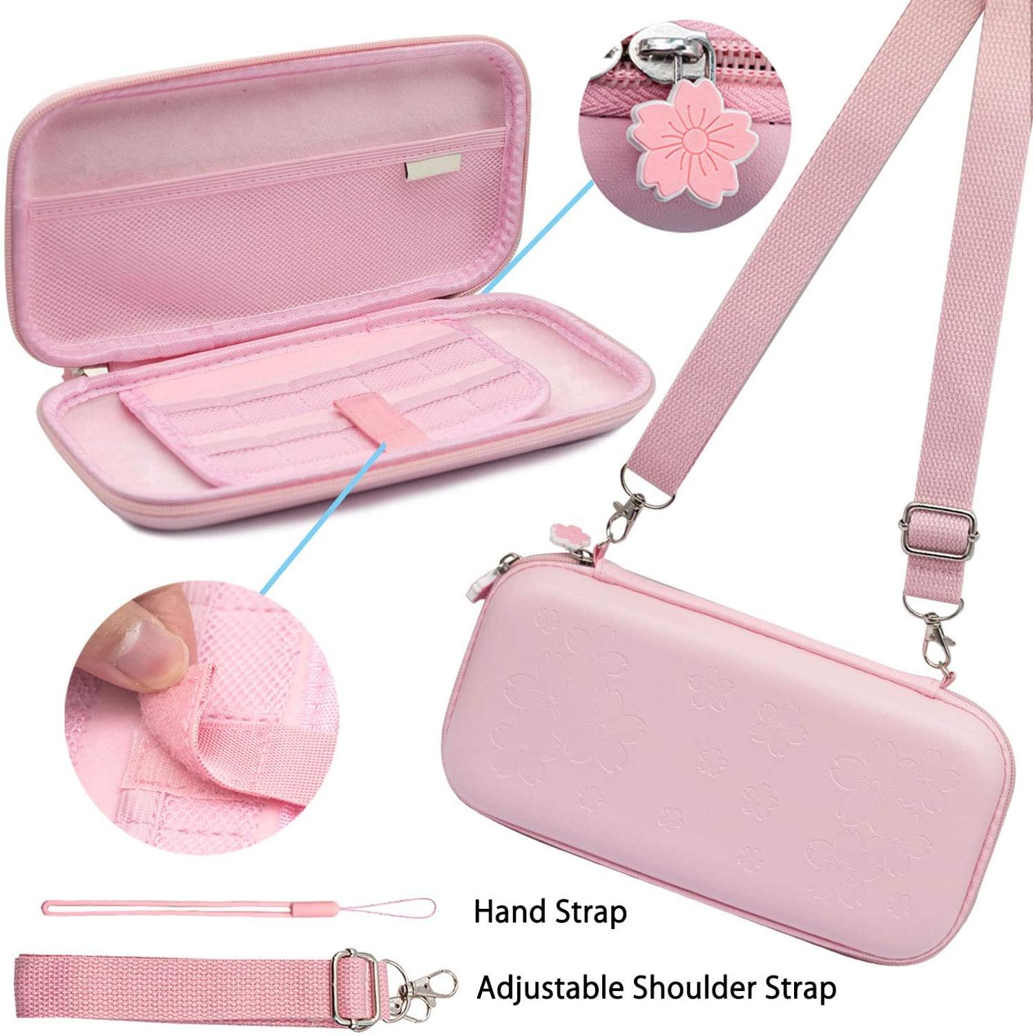 10 in 1 Pink Carry Case for Nintendo Switch Switch Case Cute Thumb Grips Desktop Stand Screen Protector Wrist & Shoulder Strap