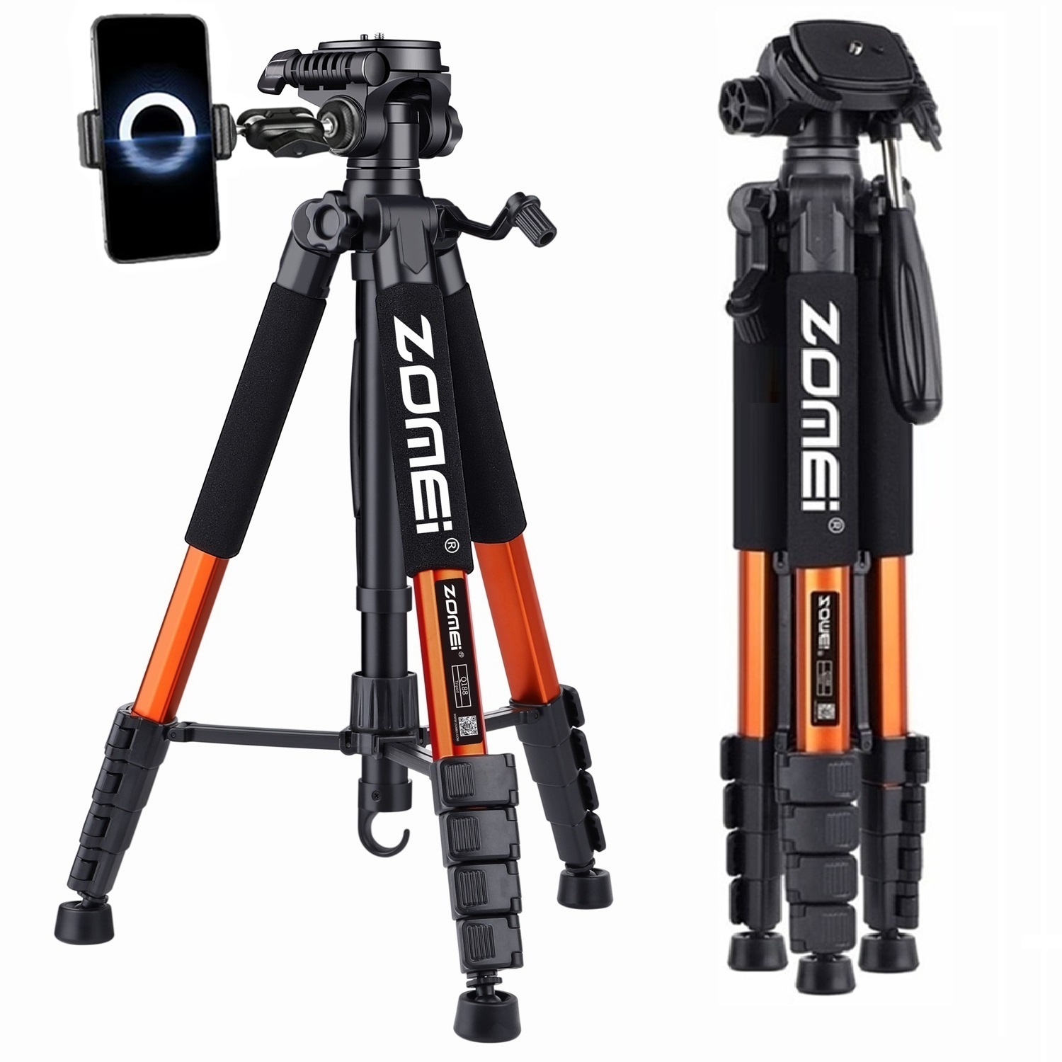 Przenośny statyw ze stopu aluminium Zomei o wysokości 187 cm/73,6 cala do lustrzanki cyfrowej Canon Nikon, 360 stopniowy statyw fotograficzny na telefon