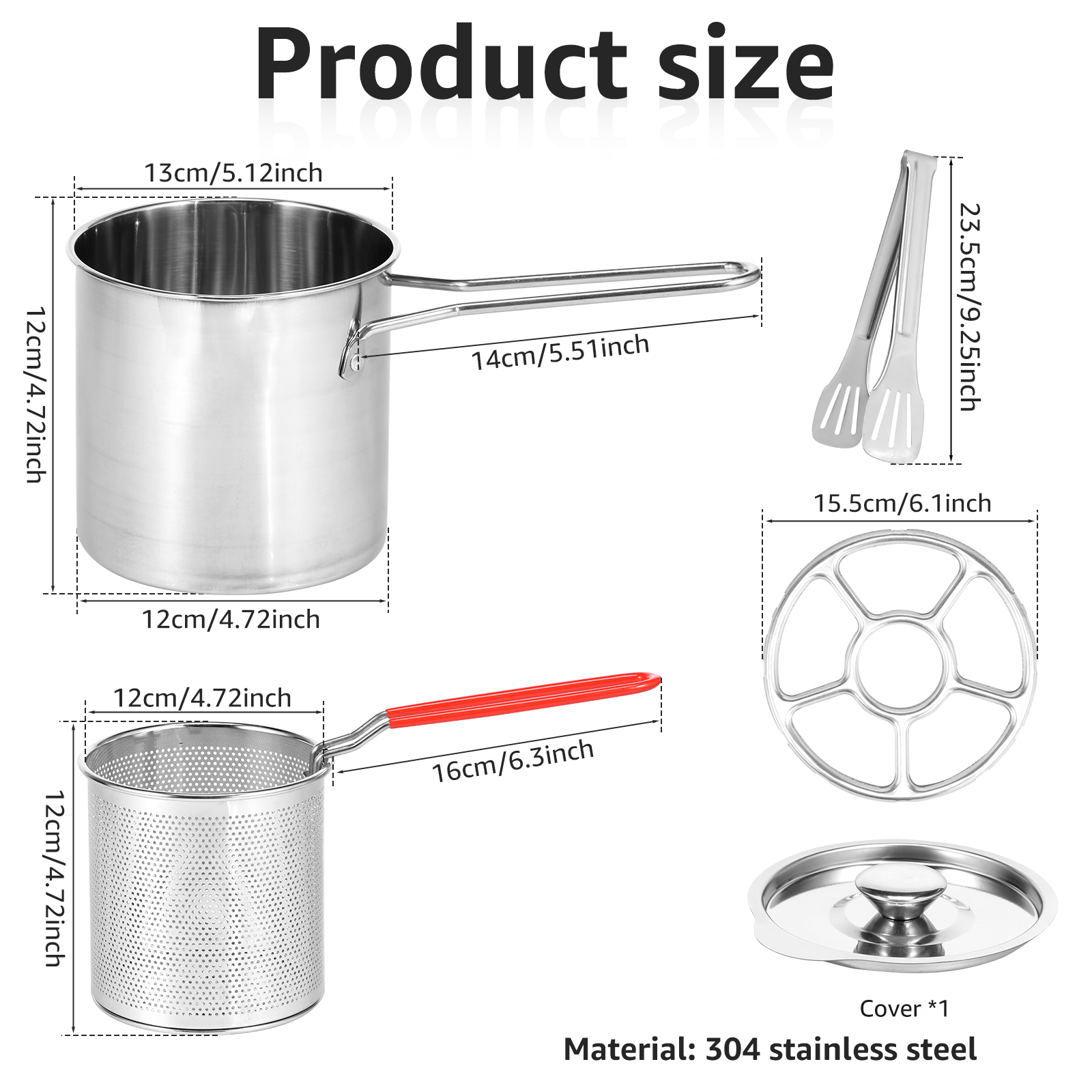 Friteuse en acier inoxydable avec panier et couvercle, passoire à pâtes, marmite jetable pour frites et poisson