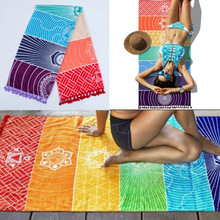 Polyester bohemia vägghängande indien mandala filt 7 chakra färgade gobeläng regnbågsränder resa sommar strand yogamatta