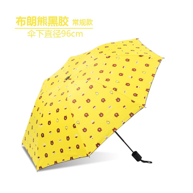 Stil tegneserie bjørn vinyl paraply solafvisende college stil tredobbelt paraply frisk paraply uv parasol: Gul