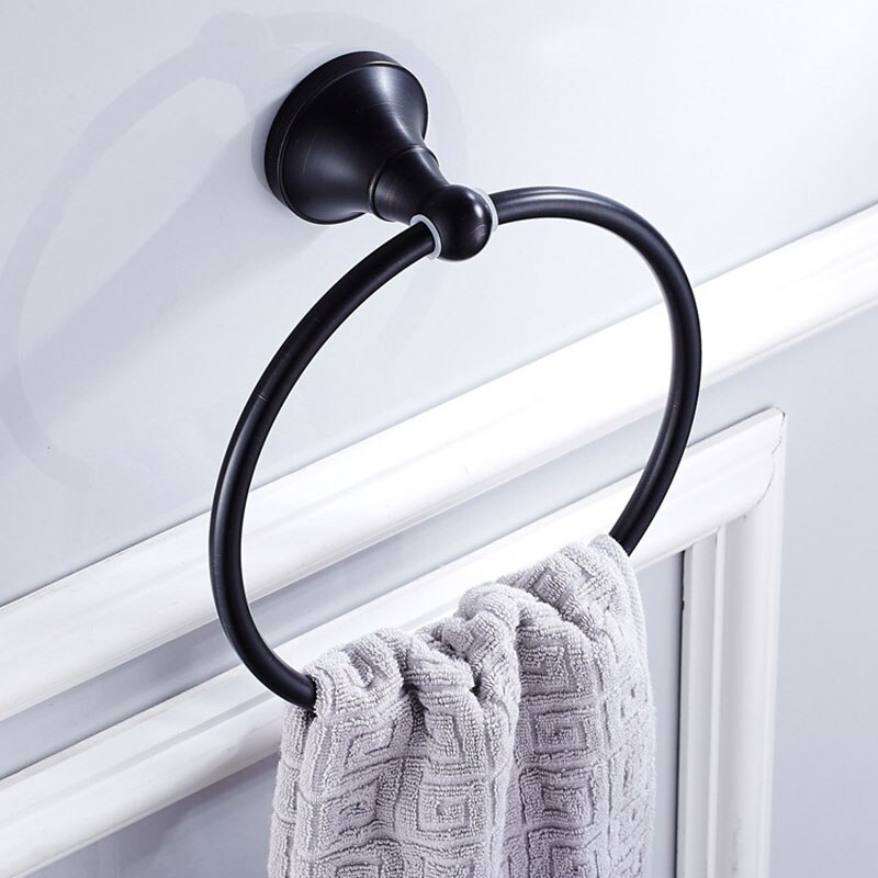 Håndkleholder veggmontert gull messing håndkle ring svart moderne bad tilbehør rundt vintage kjøkken arrangør hengende bar: Orb