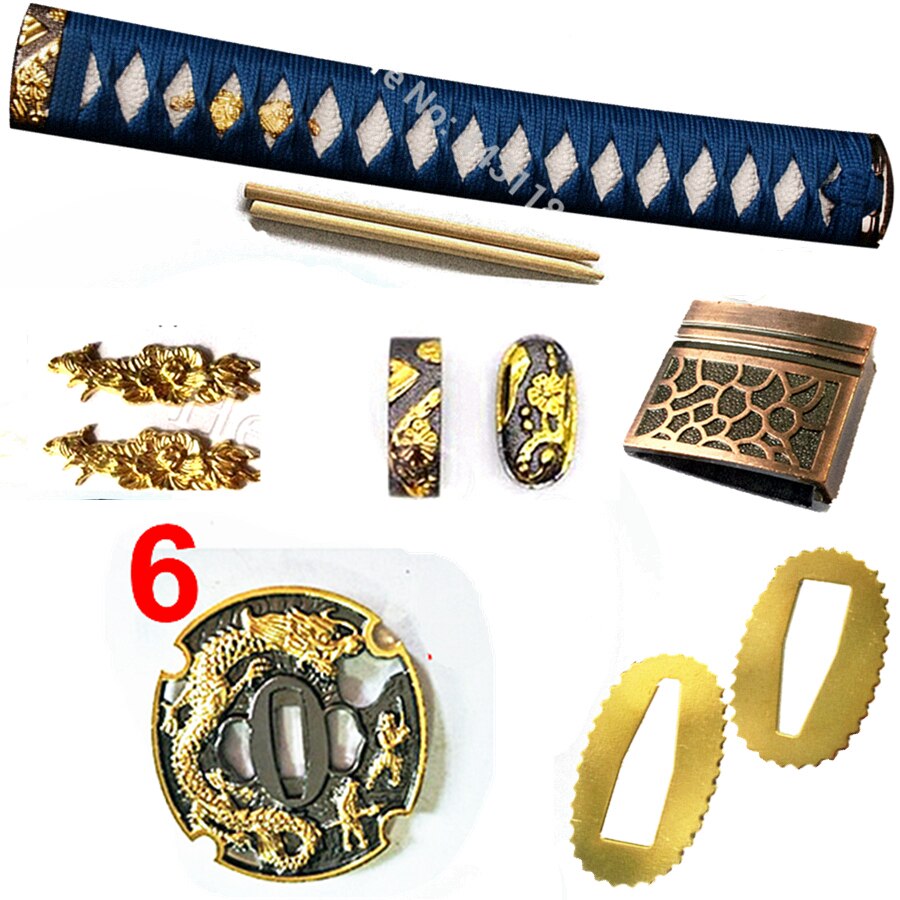 Flot metalhåndværk japansk sværdbeskyttelse til katana / wakizashi fittings sæt kirsite tsuba + menuki + fuchi + kashira + håndtag + habaki + seppa: Stil 6