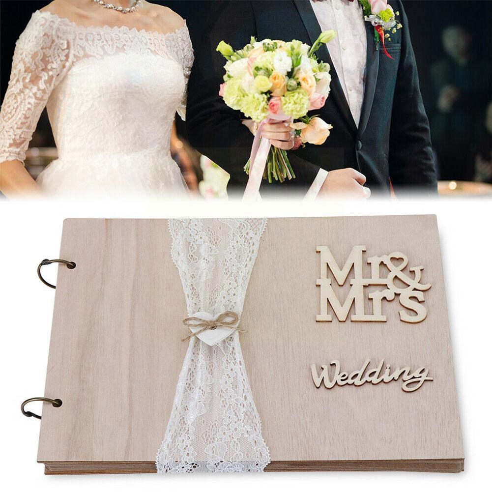 1Pc Wedding Signature Book Wooden Guest Sign-in Book MR&amp;MRS DIY Photo Decoration Wedding Book Memories Wedding Book Guest M3F8