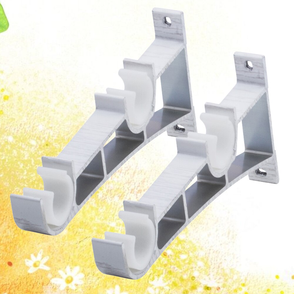 2PCS Curtain Fittings Aluminum Alloy Double Bracket Fish Type Double Code Curtain Rod Bracket: White