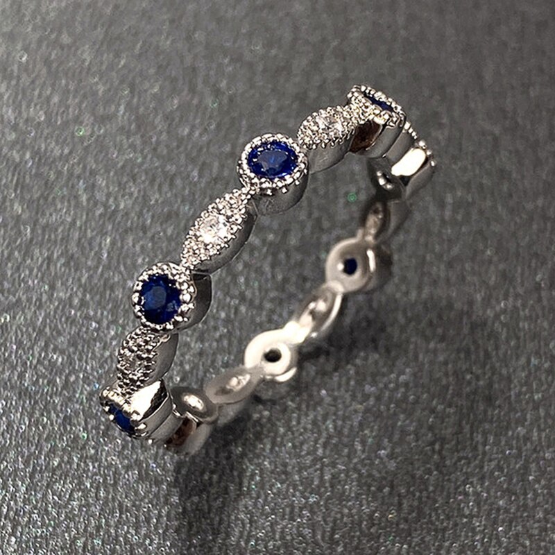 Huitan – bague de mariage Chic en zircone cubique pour femmes, rond bleu/blanc, Simple et délicat, bijoux à la