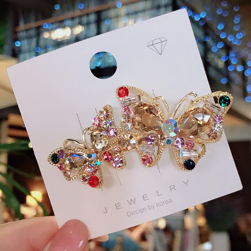 Retro pełna diamentowa grzywka szpilka moda damska śliczna szpilka do włosów z tyłu głowy Rhinestone akcesoria do włosów Rhinestone motylkowa szpilka do włosów: MULTI