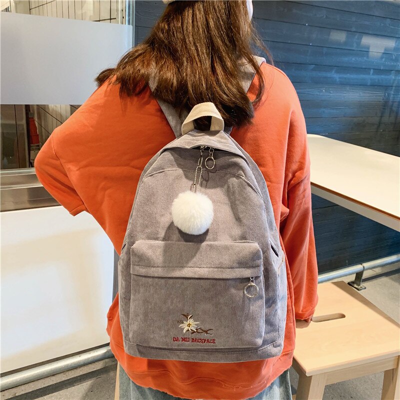 Julyccino bonito listra veludo mochila feminina cor sólida saco de escola harajuku feminino sacos de ombro adolescente viagem mochilas