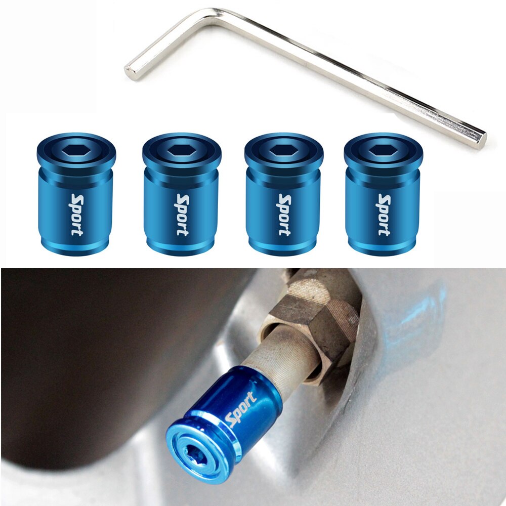 Bouchons de Valve d'air Anti-vol, capuchon de tige de Valve d'air de pneu de voiture, couvercle de capuchon de pression pour voitures SUV vélo alliage de Zinc scintillant coloré 4 pièces: Type A- Blue