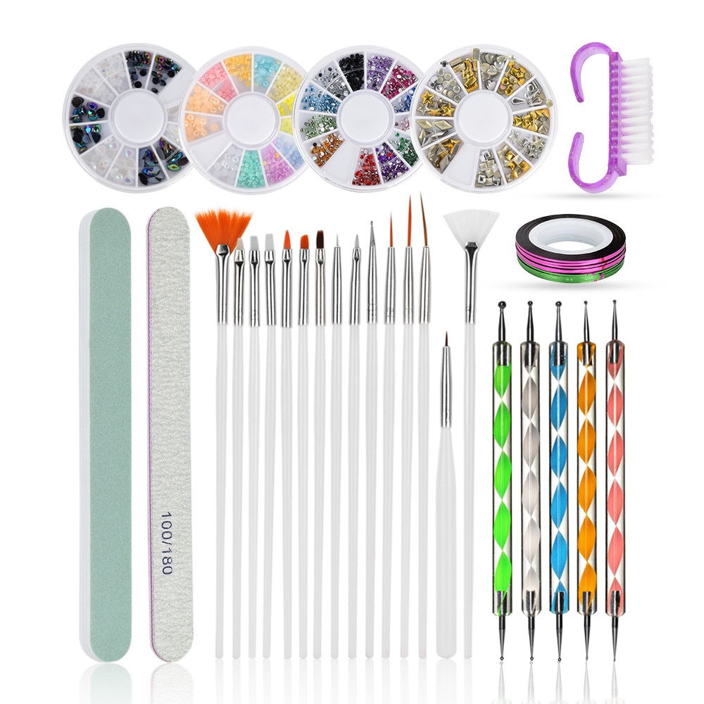 Nail Brush Voor Manicure Nail Art Decoracion Puntjes Tool Strass Polish Verf Nailart Accessoires Pick Up Embossing Pennen Set