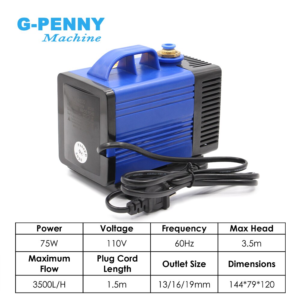 Pump 75w 110V water pump 60Hz max head 3.5m,max flow 3500L/H Multi-function submersible pump