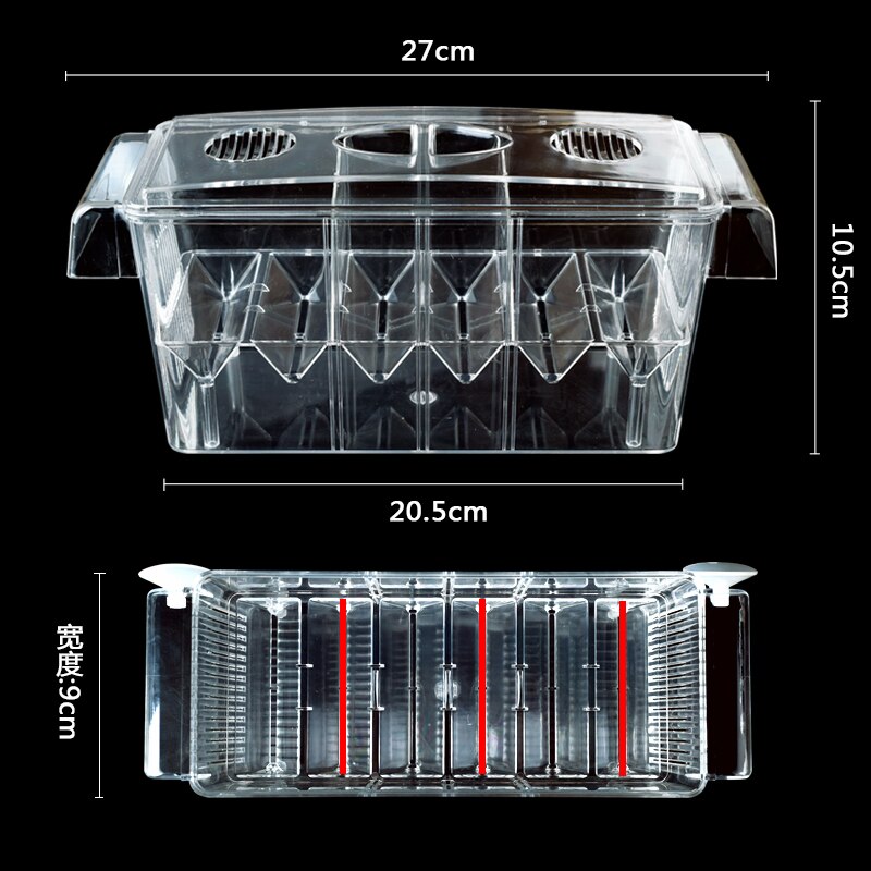 4 Kamers Kweekbak Met Zuignap Hoge Clear Acryl Aquarium Fokker Doos Dubbele Guppies Uitkomen Incubator Isolatie