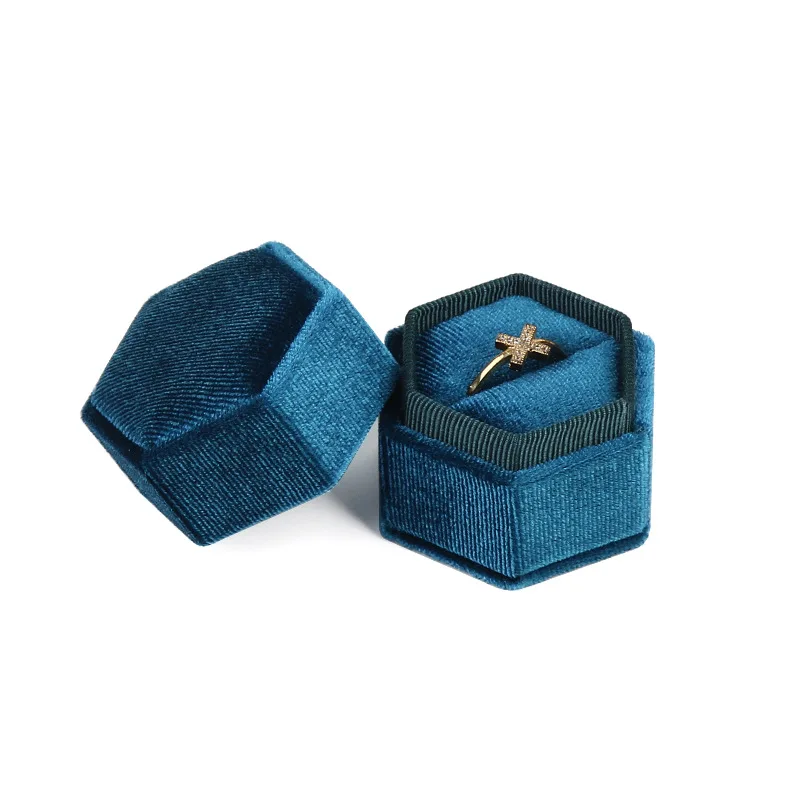 Caja octogonal de pana para anillos de boda, organizador de anillos de propuesta de compromiso, almacenamiento portátil, joyero Vintage,: Rosa