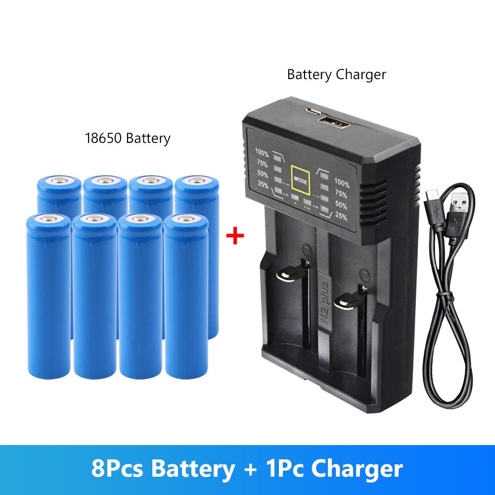 8 Stuks Batterij 18650 3.7V 5000 Mah Li-Ion Oplaadbare Batterij 18650 Batterij Voor Zaklamp + 1 Pcs 18650 Batterij Lader: 8 battery USB type