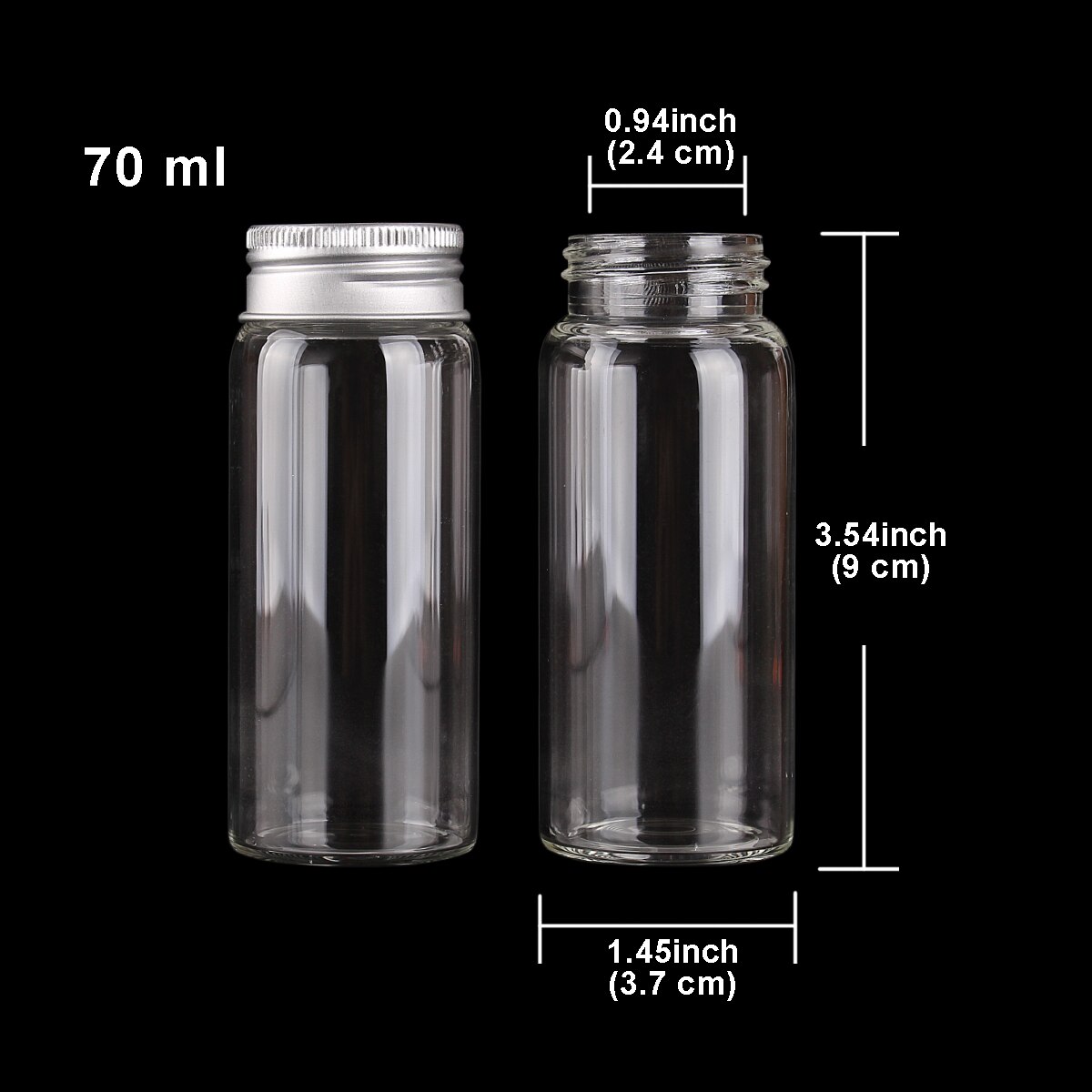 15pcs 20ml-150ml Glass Bottles with Aluminum Lids Diameter 37mm Candy Jars Pill Container 9 Sizes U-pick: 70ml