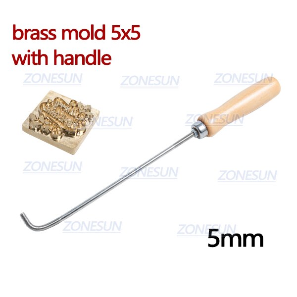 Zonesun 5/8/10mm houten handvat voor aangepaste metalen logo stempel voedsel taart koek brandmerk ijzer leer hout brandmal stempelgereedschap: 5 mmc 5 x 5cm
