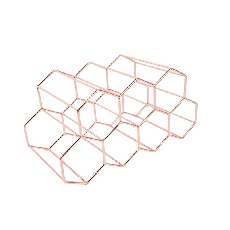 Metalen Honingraat Wijnrek Wijn Fles Opslag Bijenkorf Tafelblad Moderne Wijnrek Hexagon 9 Fles Wijn Houder Display: Rose Gold