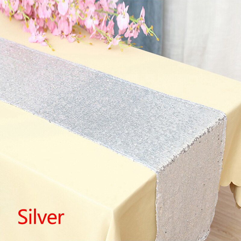 1pcs 30*180cm Sparkly Sequins Rose Gold Table Runners for Christmas Weddings Formal Party Table cloth Decorative: Silver