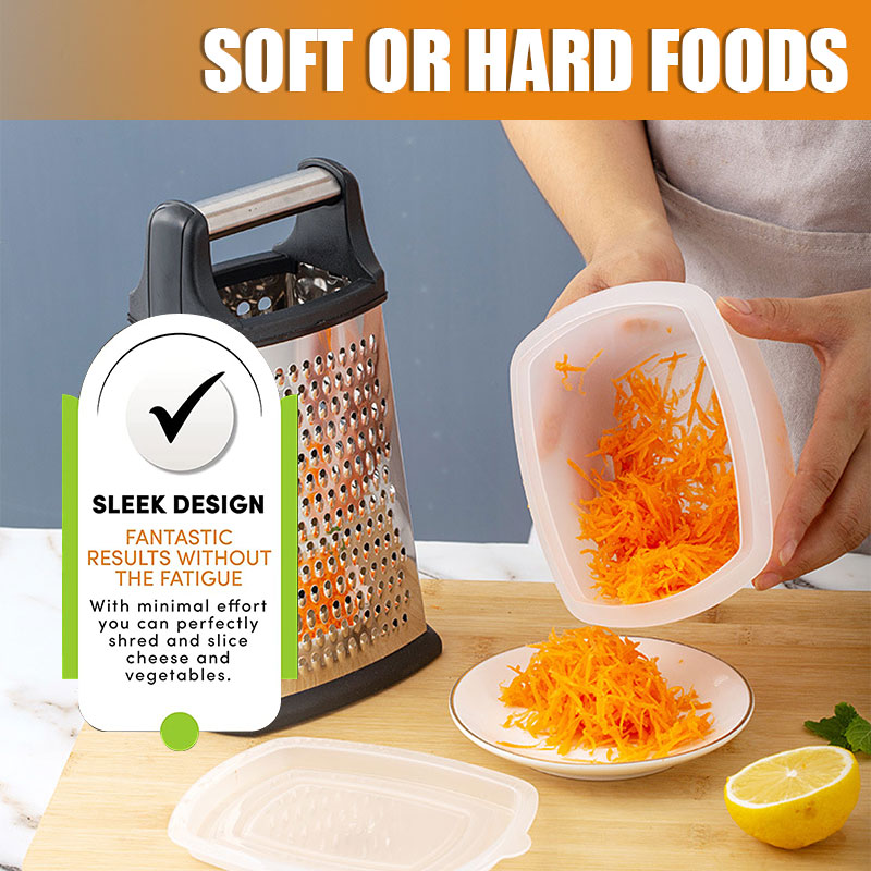 Stainless Steel Box Cheese Grater With Container 4 Sides Box Grater Handheld Kitchen Food Shredder for Vegetable Ginger Cutter